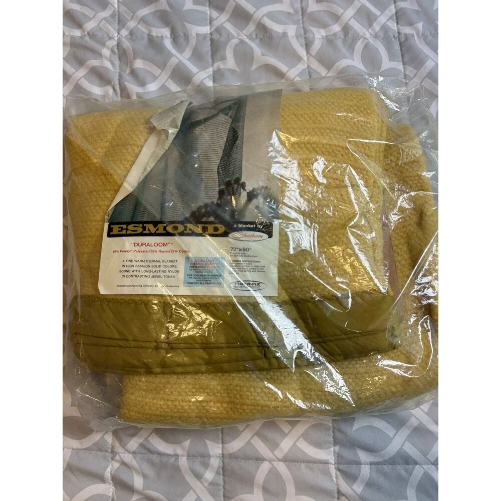 Vintage Edmond Duraloom  Blanket Yellow Celular Thermal Blanket
